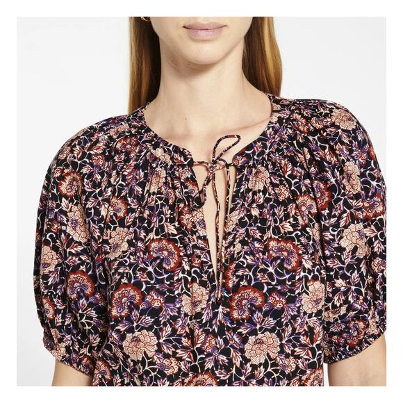 Ulla Johnson Evie Puff Sleeve Peasant Blouse Top in Midnight Floral, size 12 - Picture 2 of 9